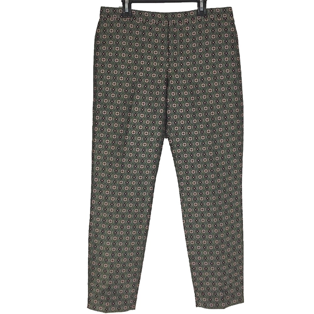 Club Monaco Pant 2 Olive Green Mauve Pink Black Geo Dot Ankle Trouser Career